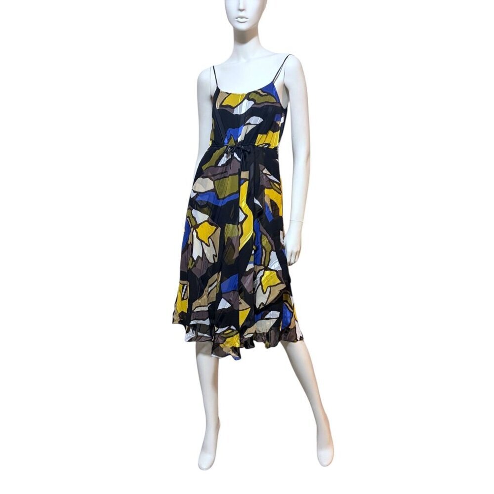 Y2K French Connection Midi Dress 8 Asymmetric Abstract Color Block Sundress - Picture 3 of 9